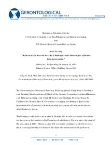 Statement Submitted for the U.S. Senate Committee on Small Business and Entrepreneurship And U.S. Senate Special Committee on Aging Joint Hearing “In Search of a Second Act: The Challenges and Advantages of Senior