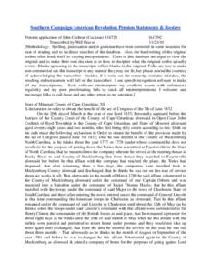 Southern Campaign American Revolution Pension Statements & Rosters Pension application of John Cochran (Cockran) S16720 fn17NC Transcribed by Will Graves[removed]Methodology: Spelling, punctuation and/or grammar have b