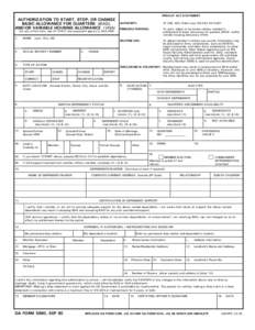 AUTHORIZATION TO START, STOP, OR CHANGE BASIC ALLOWANCE FOR QUARTERS (BAQ), AND/OR VARIABLE HOUSING ALLOWANCE (VHA) For use of this form, see[removed]; the proponent agency is ASA (FM)  1.