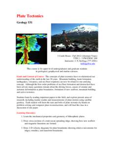 Plate Tectonics Geology[removed]Credit Hours - Fall[removed]Alternate Years) TTH 2 – 3 PM EWSC 209 Instructor: J. N. Kellogg[removed])