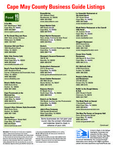 Cape May County Business Guide Listings Food Deauville Inn 201 Williard Road Strathmere, NJ 08248