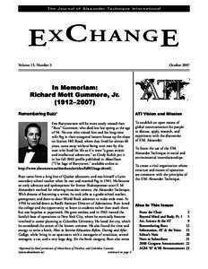 The Journal of Alexander Technique International  E XC HANGE Volume 15, Number 3  October 2007