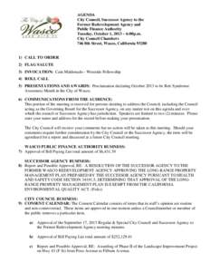 AGENDA City Council, Successor Agency to the Former Redevelopment Agency and Public Finance Authority Tuesday, October 1, 2013 – 6:00p.m. City Council Chambers