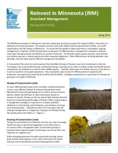 Reinvest in Minnesota (RIM) Grassland Management Haying and Grazing Spring 2014 The RIM Reserve program is Minnesota’s premier private land protection program for riparian buffers, restoration of wetlands and native gr