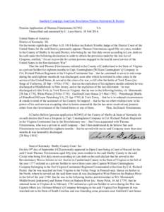 Southern Campaign American Revolution Pension Statements & Rosters Pension Application of Thomas Fitzsimmons S17952 VA Transcribed and annotated by C. Leon Harris. 10 Feb[removed]United States of America District of Kentuc