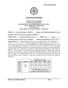 DRAFT/PROPOSED  ACID RAIN PERMIT AIR QUALITY DIVISION STATE OF OKLAHOMA DEPARTMENT OF ENVIRONMENTAL QUALITY