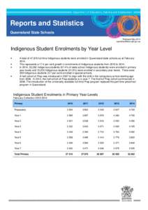 Reports and Statistics Queensland State Schools Released May[removed]removed]  Indigenous Student Enrolments by Year Level