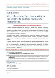 Submission in Response to Merits Review Regulation Impact Statement  Australian Pipeline Industry Association Submission Merits Review of Decision-Making in