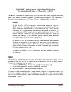 ADOA HB2571 State Personnel System Exempt Rulemaking Process Update (Updated as of September 14, 2012) The Arizona Department of Administration (ADOA) is posting this update to provide interested parties with updated inf