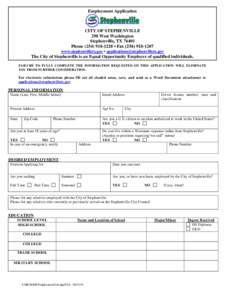 Employment Application  CITY OF STEPHENVILLE 298 West Washington Stephenville, TXPhone • Fax