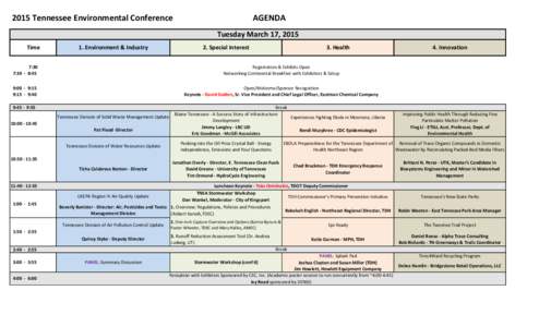 2015 Tennessee Environmental Conference  AGENDA Tuesday March 17, 2015  Time