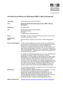 Informationsveranstaltung zum Studiengang EMBA in Medical Management  Veranstalter Private Hochschule Wirtschaft PHW Bern