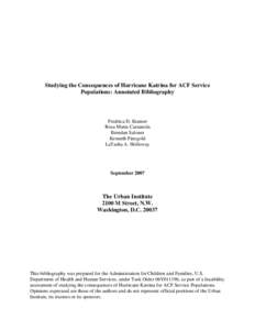 Studying the Consequences of Hurricane Katrina for ACF Service Populations: Annotated Bibliography