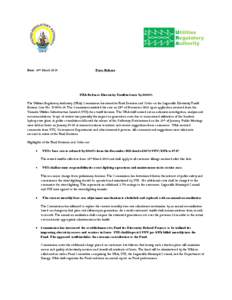 Date: 14th March[removed]Press Release URA Reduces Electricity Tariff in Santo by 14.06% The Utilities Regulatory Authority (URA) Commission has issued its Final Decision and Order on the Luganville Electricity Tariff