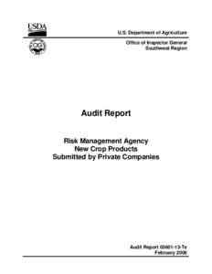 U.S. Department of Agriculture Office of Inspector General Southwest Region Audit Report Risk Management Agency