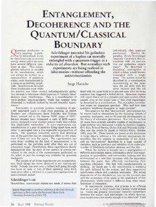 ENTANGLEMENT, DECOHERENCE AND THE QUANTUM/CLASSICAL