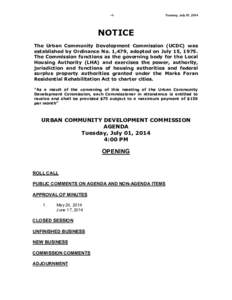 -1-  Tuesday, July 01, 2014 NOTICE The Urban Community Development Commission (UCDC) was