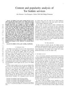 1  Content and popularity analysis of Tor hidden services  arXiv:1308.6768v2 [cs.CR] 17 Nov 2014