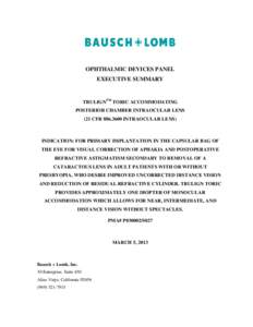 OPHTHALMIC DEVICES PANEL EXECUTIVE SUMMARY TRULIGNTM TORIC ACCOMMODATING POSTERIOR CHAMBER INTRAOCULAR LENS (21 CFR[removed]INTRAOCULAR LENS)