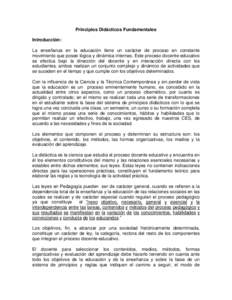 Principios Didácticos Fundamentales Introducción: La enseñanza en la educación tiene un carácter de proceso en constante movimiento que posee lógica y dinámica internas. Este proceso docente-educativo se efectúa 