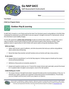Go NAP SACC Self-Assessment Instrument Date: Your Name: Child Care Program Name: