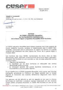 Motion du Ceser Languedoc-Roussillon - fondaments institutionnels  région LRMP