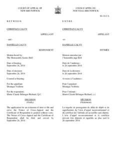 COURT OF APPEAL OF NEW BRUNSWICK COUR D’APPEL DU NOUVEAU-BRUNSWICK[removed]CA