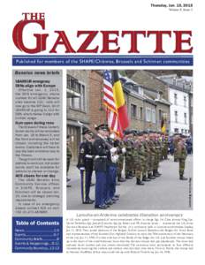 Thursday, Jan. 15, 2015 Volume 8, Issue 2 Published for members of the SHAPE/Chièvres, Brussels and Schinnen communities Benelux news briefs USAREUR emergency
