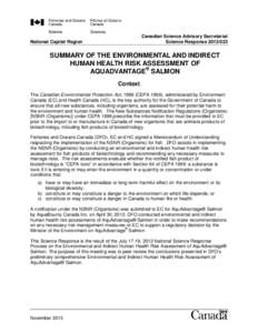 Canadian Science Advisory Secretariat Science Response[removed]National Capital Region  SUMMARY OF THE ENVIRONMENTAL AND INDIRECT