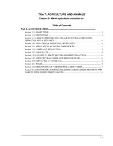 Title 7: AGRICULTURE AND ANIMALS Chapter 6: Maine agriculture protection act Table of Contents Part 1. ADMINISTRATION..................................................................................... Section 151. SHOR