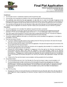 Final Plat Application  Hubbard County Environmental Services 301 Court Ave., Park Rapids, MNPhone: www.co.hubbard.mn.us/environmental.htm