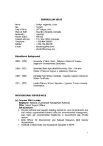 CURRICULUM VITAE Name Sex Date of Birth Place of Birth Nationality