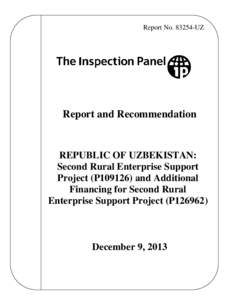 Report No[removed]UZ  Report and Recommendation REPUBLIC OF UZBEKISTAN: Second Rural Enterprise Support