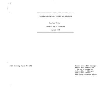 ........................................... PROLETARIANIZATION: THEORY AND RESEARCH Charles Tilly University of Michigan August 1979