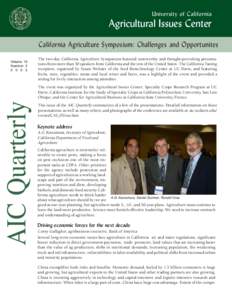 University of California  Agricultural Issues Center California Agriculture Symposium: Challenges and Opportunites Volume 19 Number 2