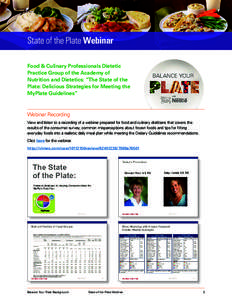State of the Plate Webinar Food & Culinary Professionals Dietetic Practice Group of the Academy of Nutrition and Dietetics: “The State of the Plate: Delicious Strategies for Meeting the MyPlate Guidelines”