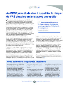 Au PCSP, une étude vise à quantifier le risque de VRS chez les enfants après une greffe S  elon toute probabilité, le virus respiratoire syncytial (VRS) est un