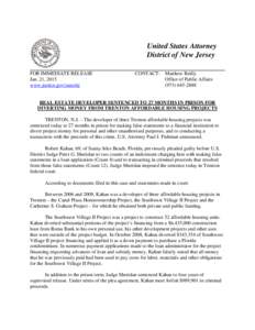 United States Attorney District of New Jersey FOR IMMEDIATE RELEASE Jan. 21, 2015 www.justice.gov/usao/nj