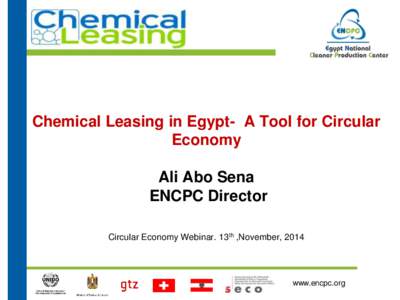 Chemical Leasing in Egypt- A Tool for Circular Economy Ali Abo Sena ENCPC Director Circular Economy Webinar. 13th ,November, 2014