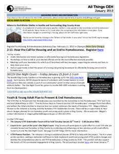 All Things CEH January 2013 BREAKING NEWS AND INFORMATION If you have an item of interest for the CEHKC community, please contact Ayesha Kelly at   LOCAL NEWS & ACTION