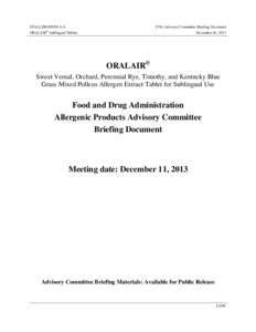 STALLERGENES S.A.  FDA Advisory Committee Briefing Document ®