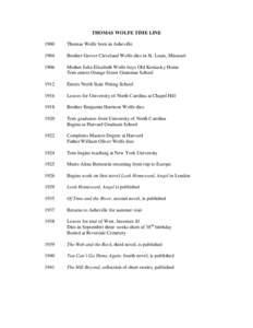 THOMAS WOLFE TIME LINE 1900 Thomas Wolfe born in Asheville  1904