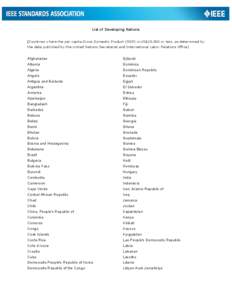 List of Developing Nations (Countries where the per capita Gross Domestic Product (GDP) is US$15,000 or less, as determined by the data published by the United Nations Secretariat and International Labor Relations Office