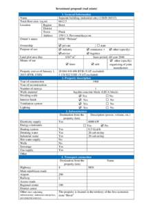 Investment proposal (real estate) Name Total floor area (sq.m) Location Region District