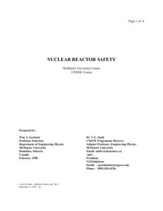 Page 1 of 4  NUCLEAR REACTOR SAFETY McMaster University Course UNENE Course