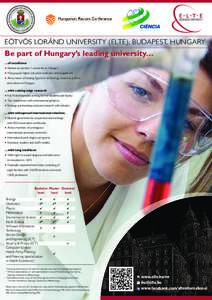 EöTvöS LoráND UNIvErSITy (ELTE), BUDAPEST, HUNGAry  Be part of Hungary’s leading university… ● ranked as number 1 university in Hungary …of excellence