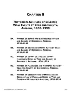 CHAPTER 8 HISTORICAL SUMMARY OF SELECTED VITAL EVENTS BY YEAR AND COUNTY, ARIZONA, 8A.