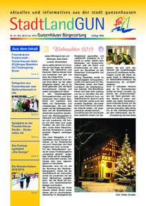 aktuelles und informatives aus der stadt gunzenhausen  StadtLandGUN Nr. 10 | Dez. 2015 / Jan. 2016 	  Gunzenhäuser Bürgerzeitung