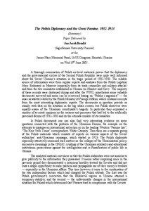 The Polish Diplomacy and the Great Famine, [removed]Summary) Paper Delivered by