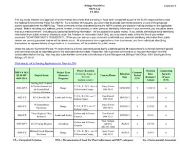 Billings Field Office NEPA Log FY[removed]